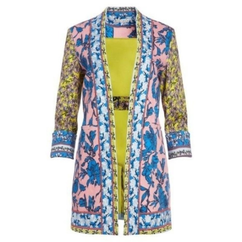 ALICE + OLIVIA Simpson Floral Embroidered Linen Long Blazer Jacket Size 0 XS NWT